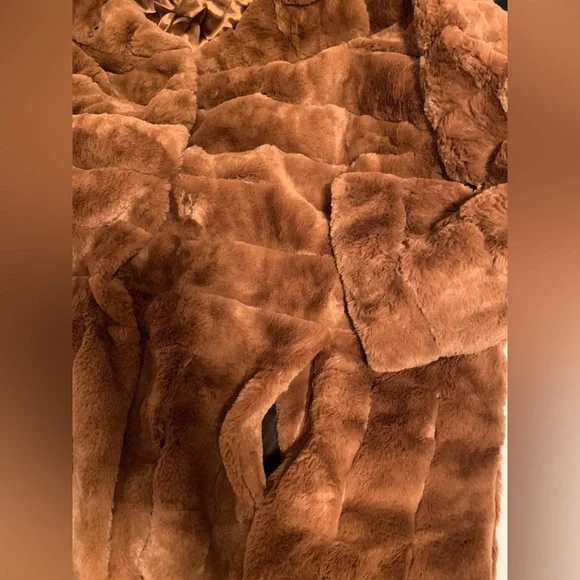 DENNIS BASSO Brown Faux Fur Coat, NEW - Picture 4 of 9